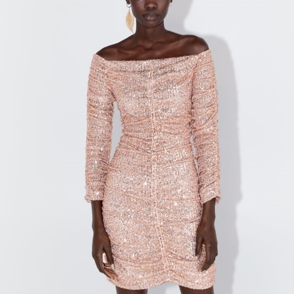 Zara Draped Sequin Dress (Salmon Color) - Picture 2 of 8